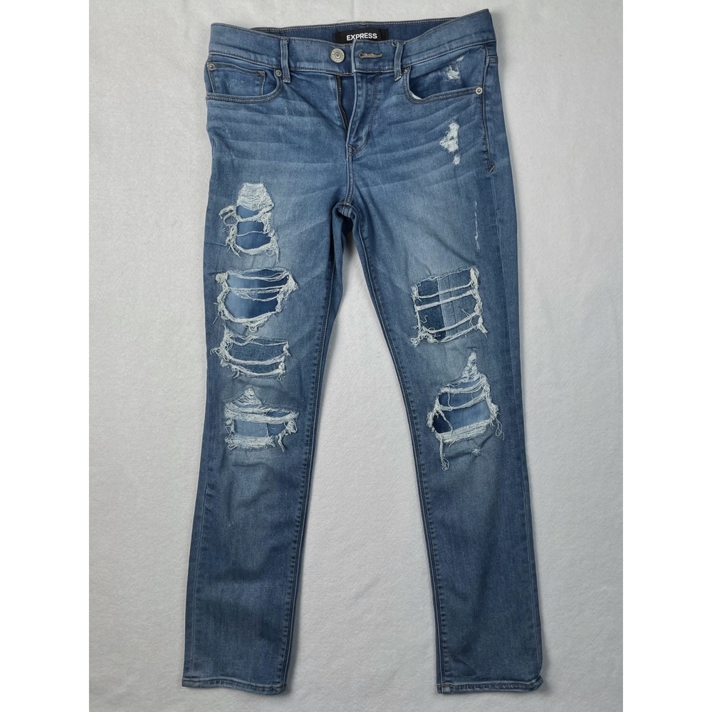 Express Performance Cropped Skinny Jeans Womens Sz 6 Mid Rise Distressed Stretch